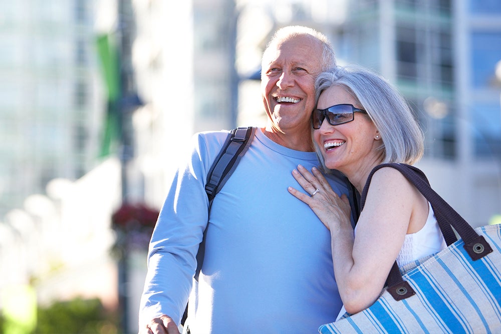 Couple outside hugging